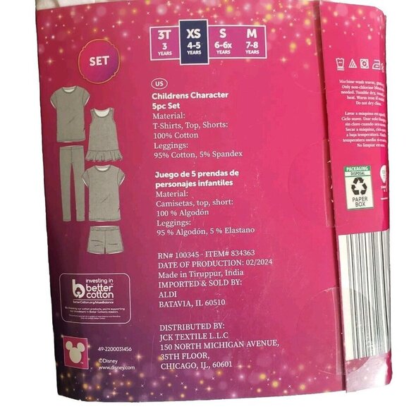 Disney Princess 5-Piece Set Cotton T-shirts Top Shorts Leggings Pink XS 4-5 - Picture 6 of 10